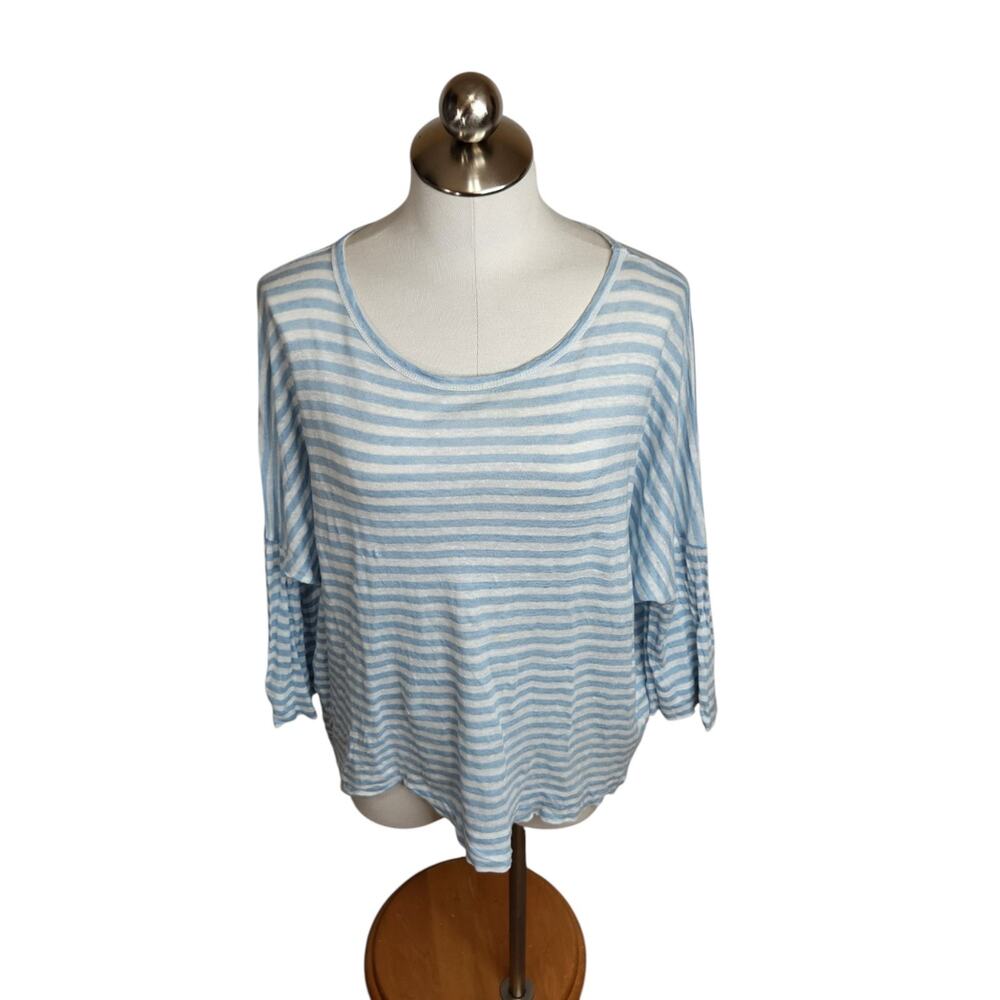 Nordstrom Signature 100% Linen Knit Top Linen Top Womens XXL Striped‎ 3/4 Sleeve